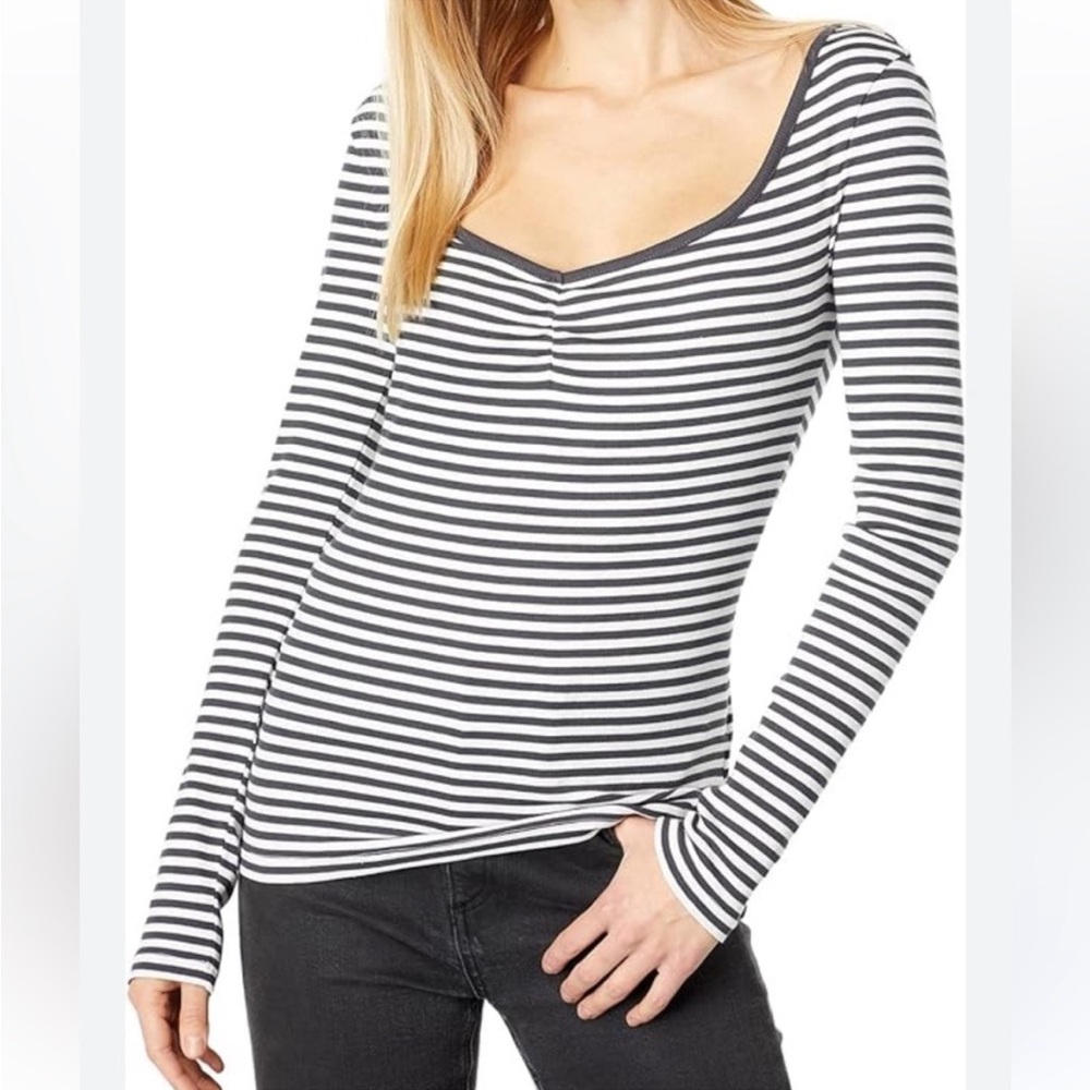 Madewell Black and White Striped Long Sleeve Tee